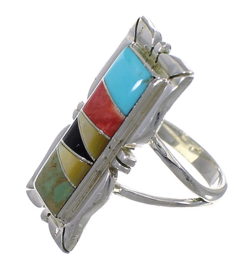 Multicolor Inlay Sterling Silver Southwestern Ring Size 4-3/4 QX75870